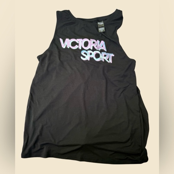 Victoria Sport Black Tank Top with Pink and Blue Accents - Picture 1 of 4